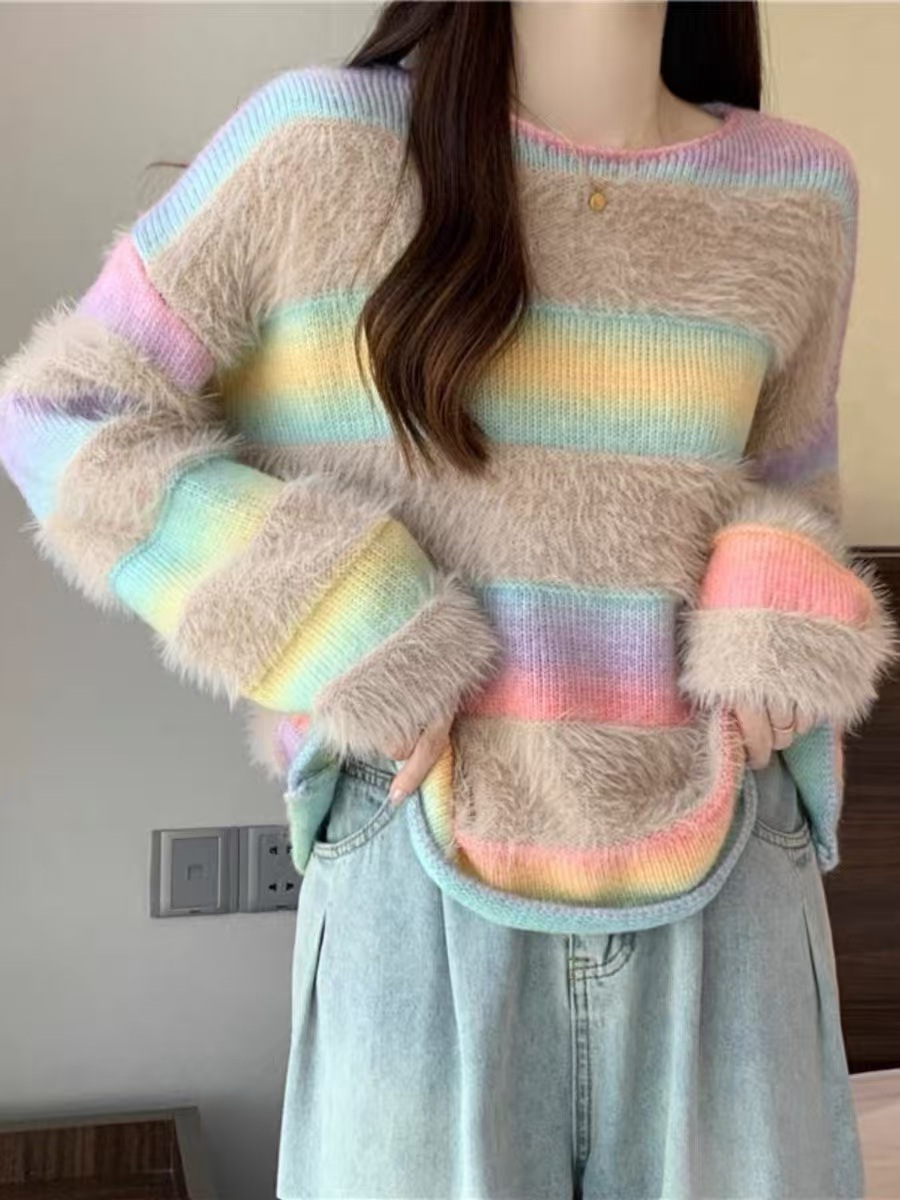 Trendy Color-Block Lazy Style Women's Sweater