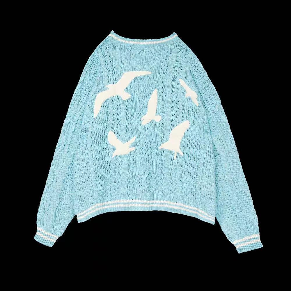 Embroidered V-Neck Knit Cardigan Loose Casual Sweater