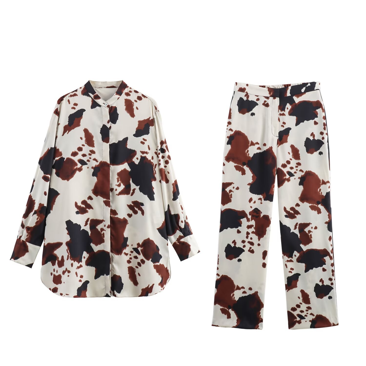 Women's Animal Print Shirt and Pants Set Long Sleeve