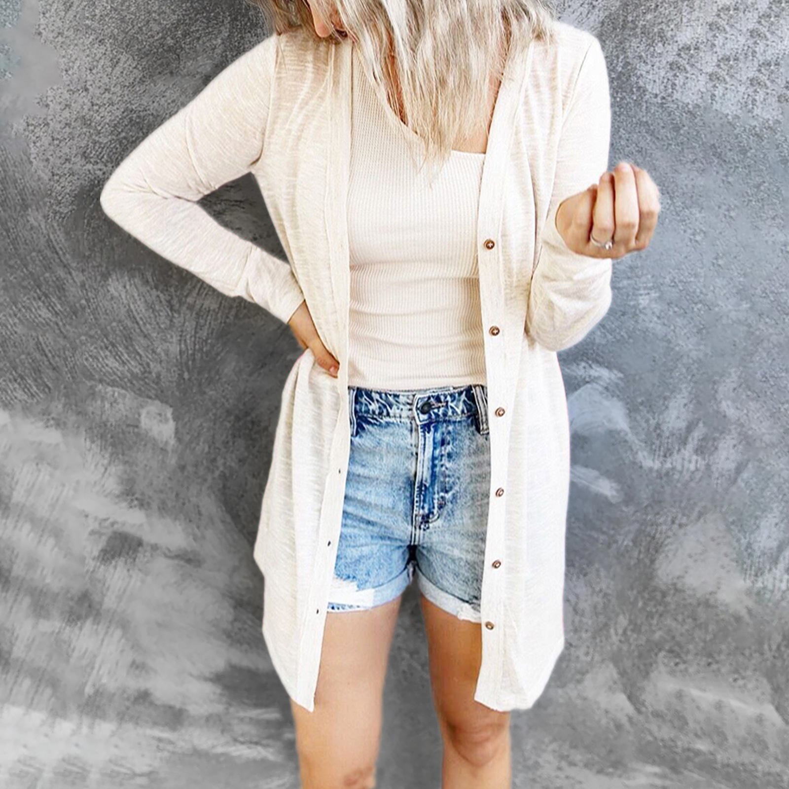 Solid Color Single-Breasted Midi Cardigan Long Sleeve Sun Protection Cover-Up