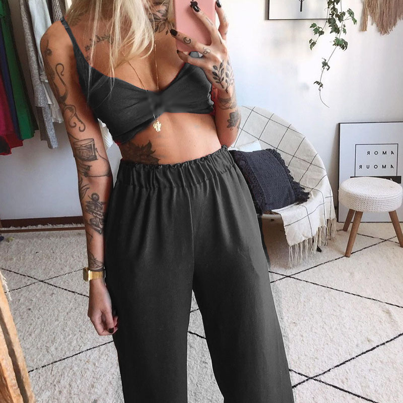 Butterfly Print Tube Top and Wide-Leg Pants Two-Piece Set