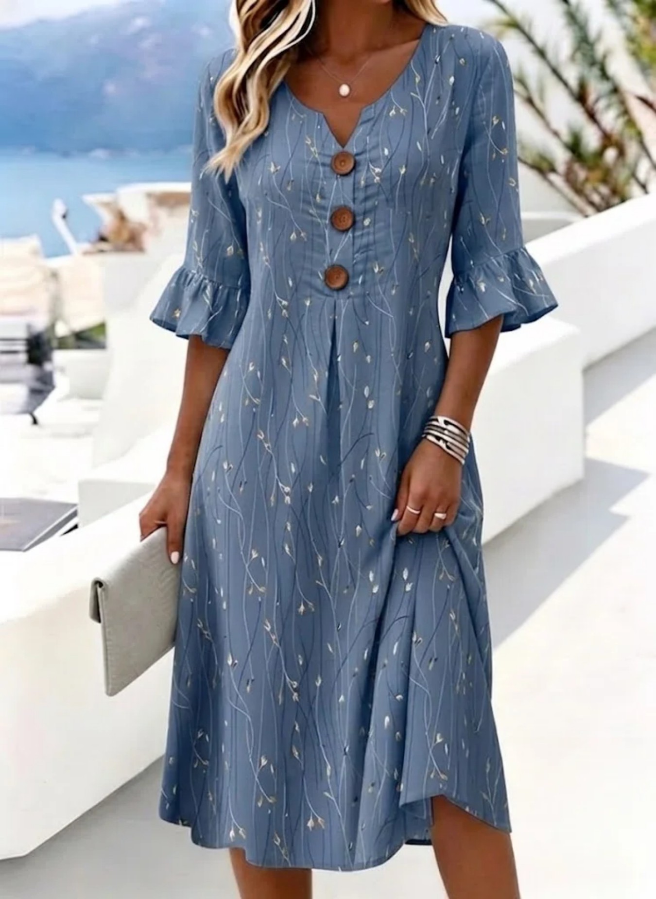 Women's Polka Dot Splash Print Button Dress Casual Short Sleeve