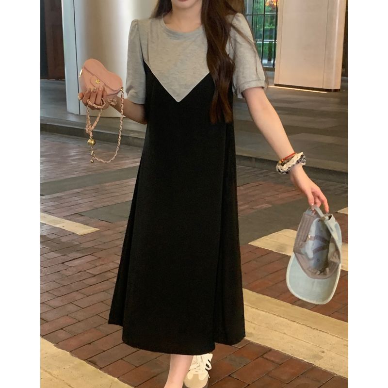 Color-Block Plus Size Short-Sleeve Midi Dress