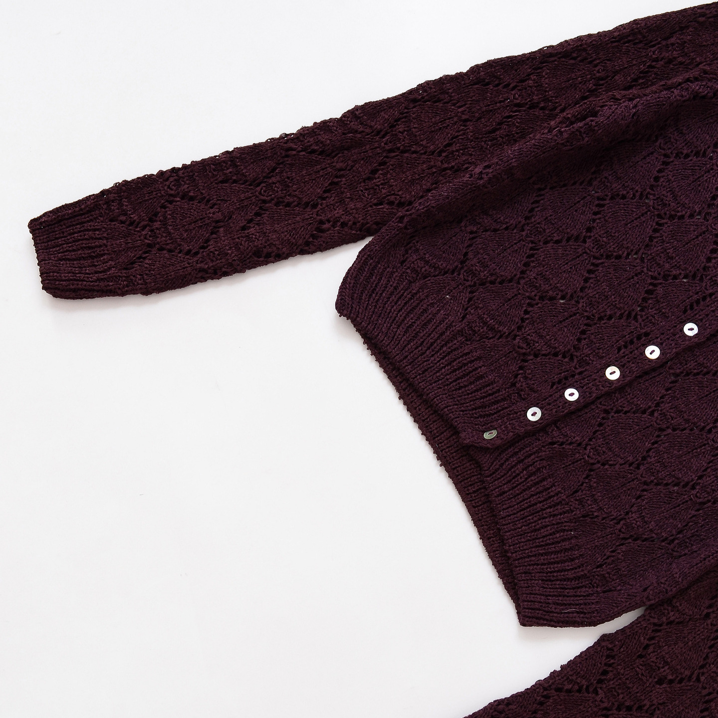 Women's ZA Jacquard Mesh Hollow-Out Long-Sleeve Knit Cardigan