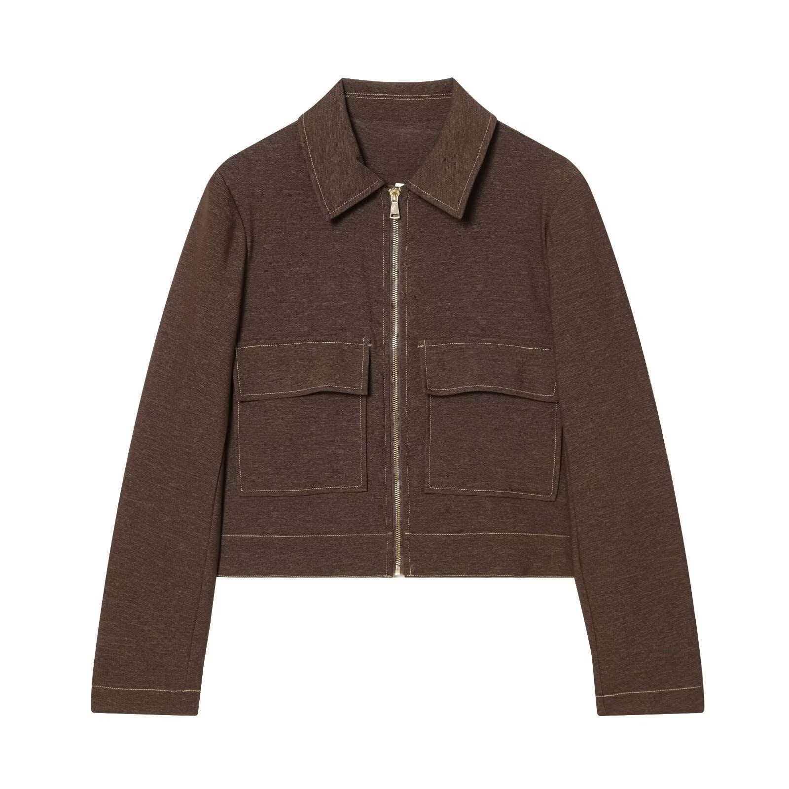Women's Casual Topstitched Jacket and Flared Pants Set