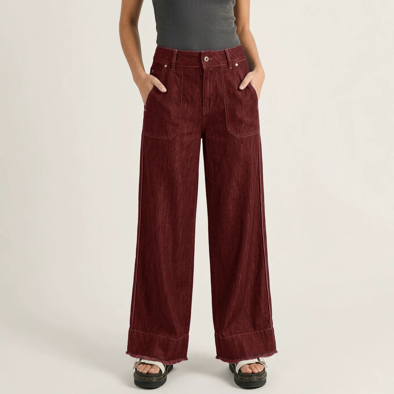 Women's Straight-Leg Washed Denim Pants Casual Commuter