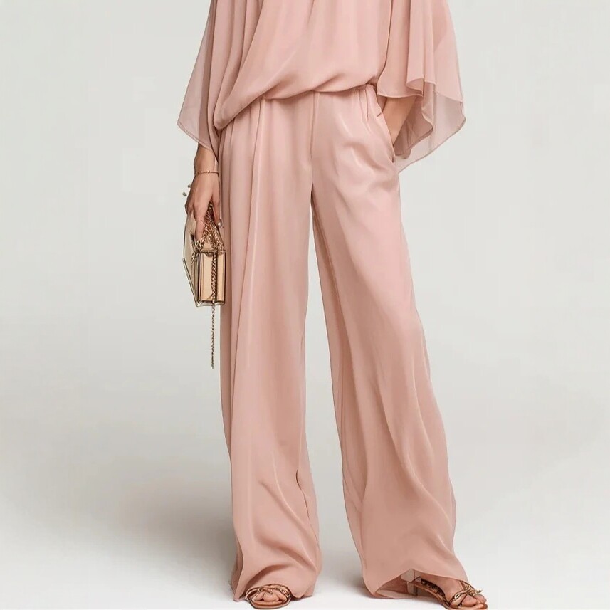 Women's Casual Wide-Leg Two-Piece Set with Batwing Sleeve Tee