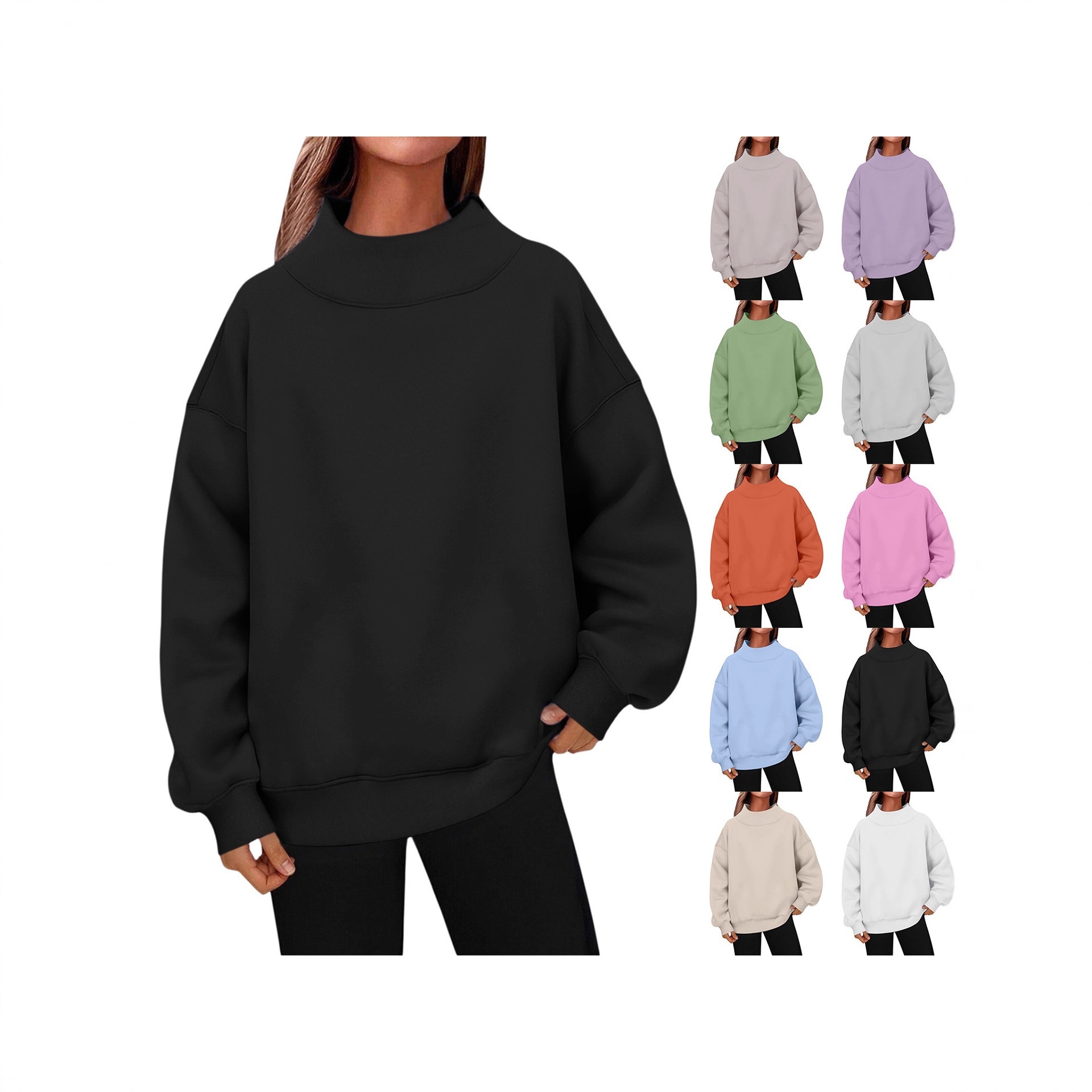Women's Fleece-Lined Mock Neck Pullover Sweatshirt