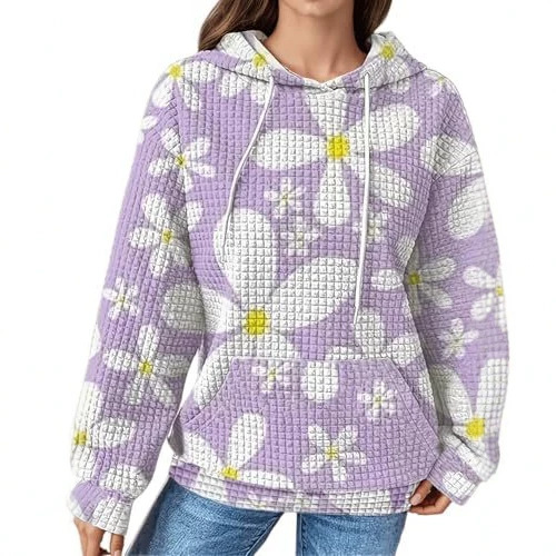 Women's Floral Print Casual Hoodie Long Sleeve Crew Neck