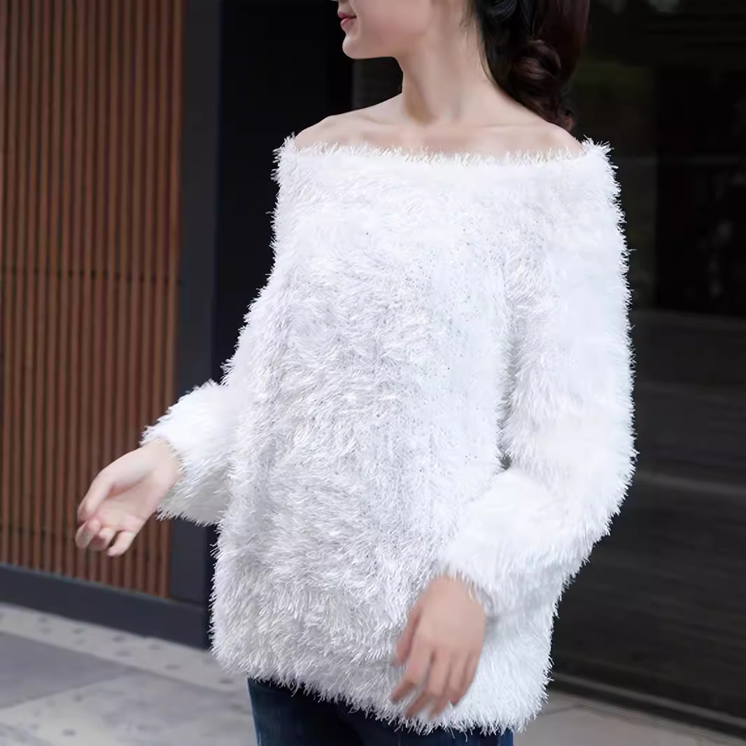 Off-Shoulder Fringed Knit Sweater