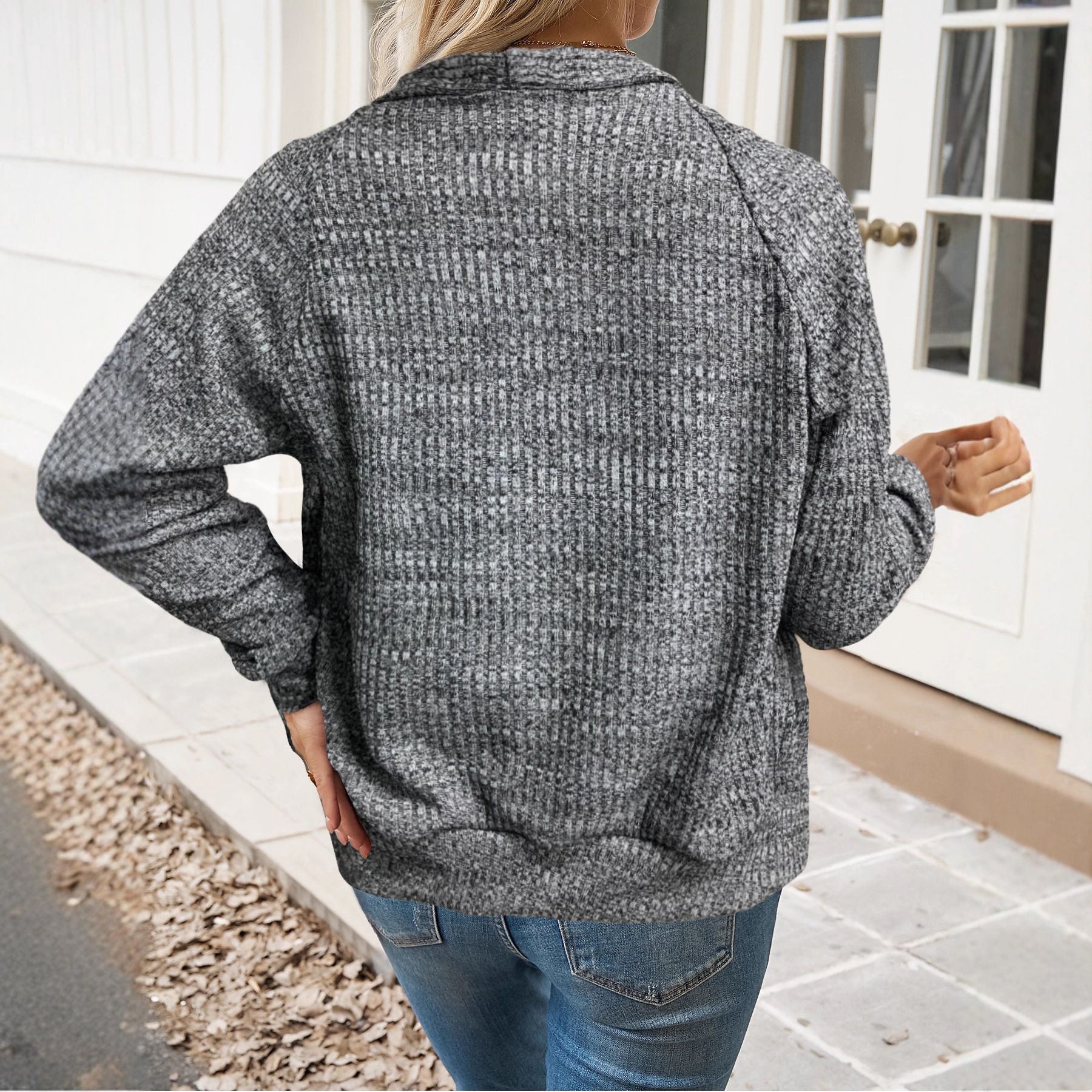 Solid V-Neck Long-Sleeve Knit Cardigan Sweater