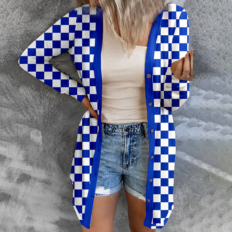 Women's Long Plaid Loose Knit Cardigan