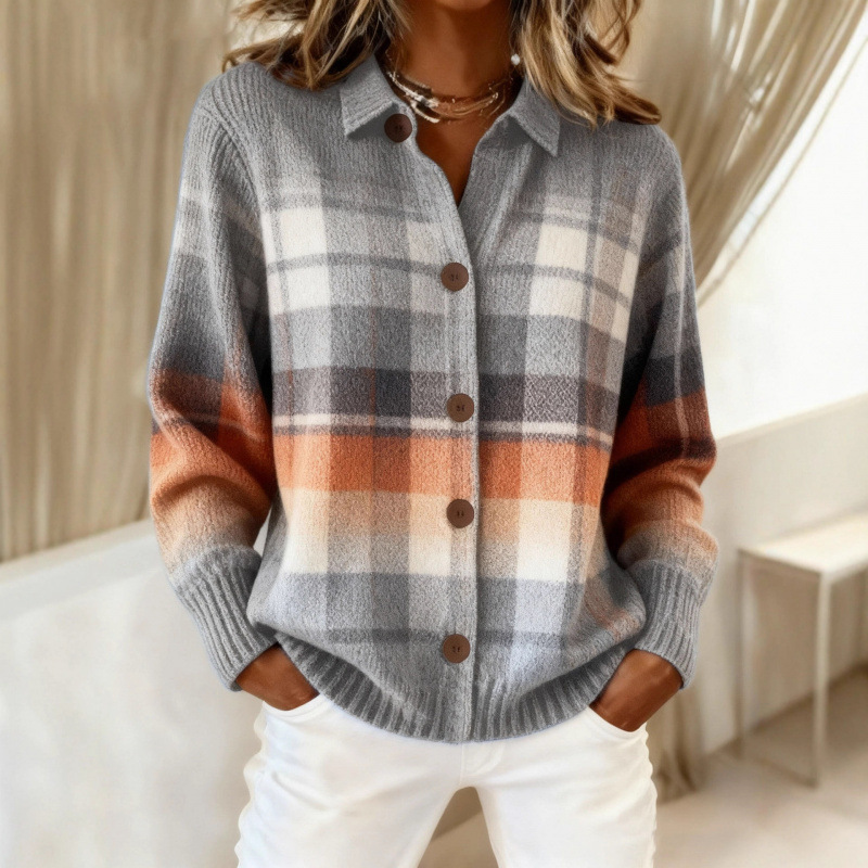 Women's Collared Button-Front Cardigan Sweater, Solid 3D Print Knit, Loose Fit