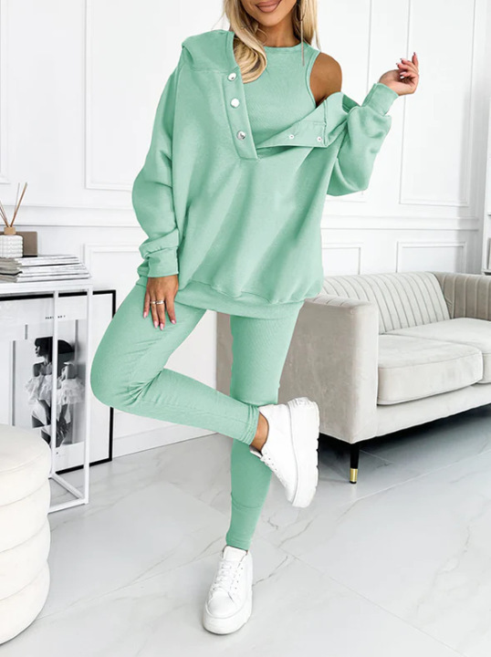 Women's Ribbed Hoodie Tank Top and Pants 3-Piece Set