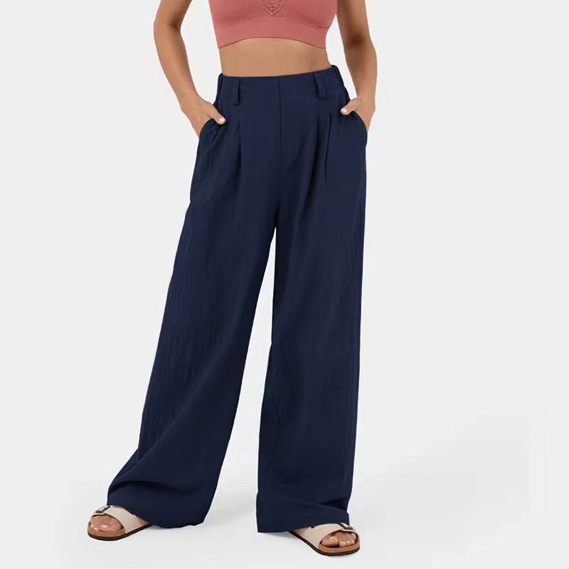 Women's Cotton High-Waist Wide-Leg Casual Pants