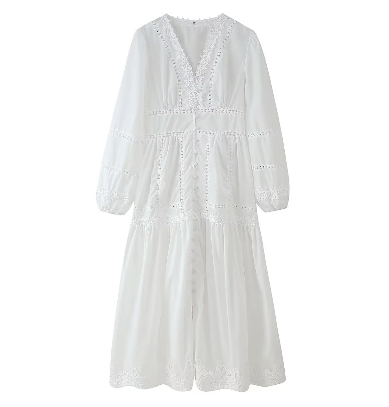 Two-Tone Embroidered Cutout Long Dress