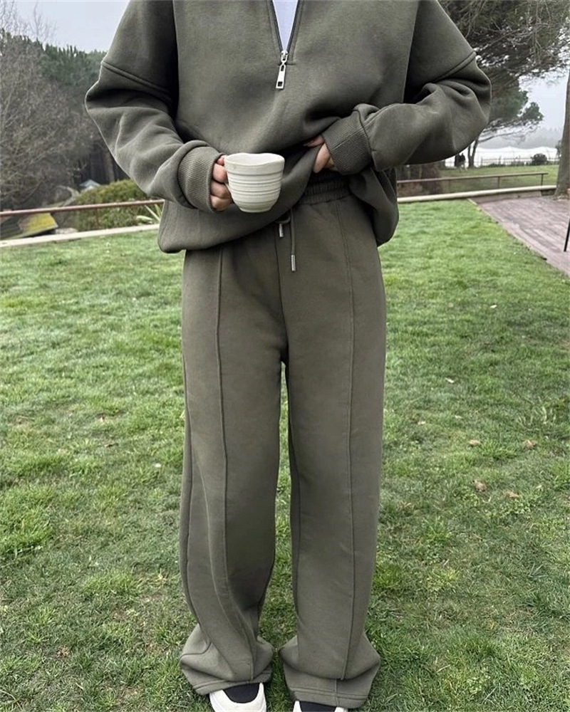 Women's Half-Button Pullover Sweatshirt and Pants Set