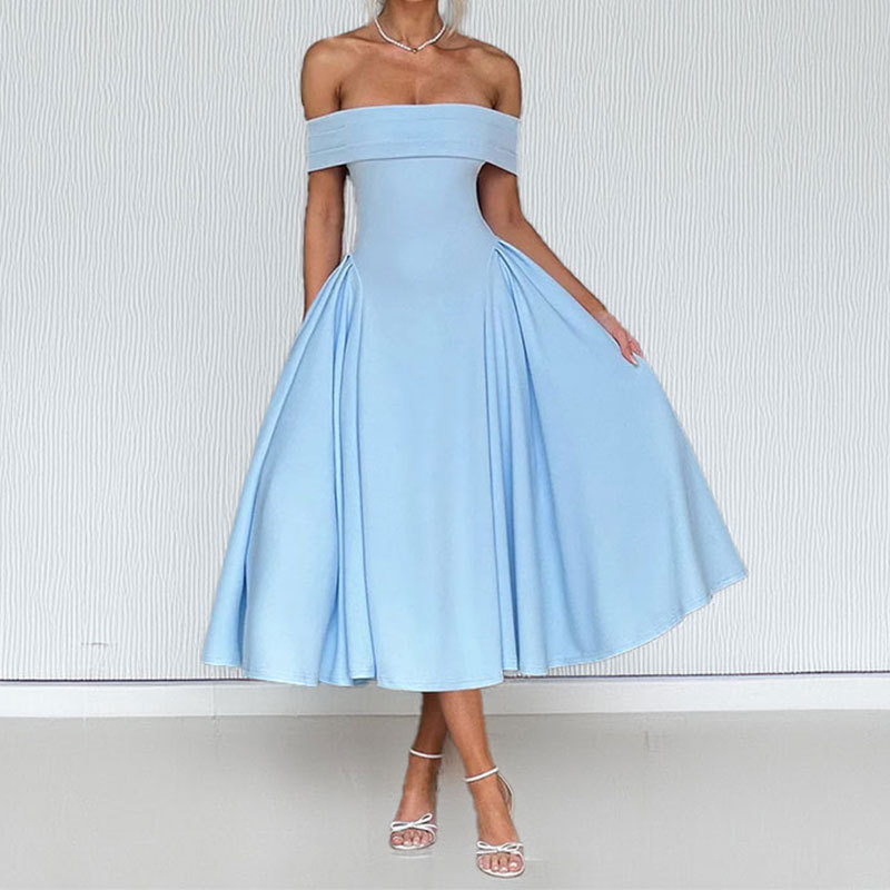 Women's Off-Shoulder Long Evening Dress with Waist-Cinching