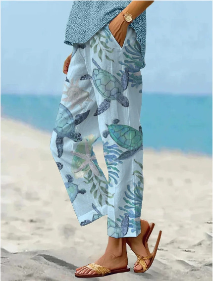 Women's Striped & Floral Print Straight-Leg Casual Pants
