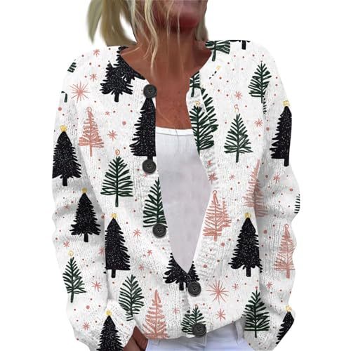 Women's Christmas Print Button Cardigan Sweater