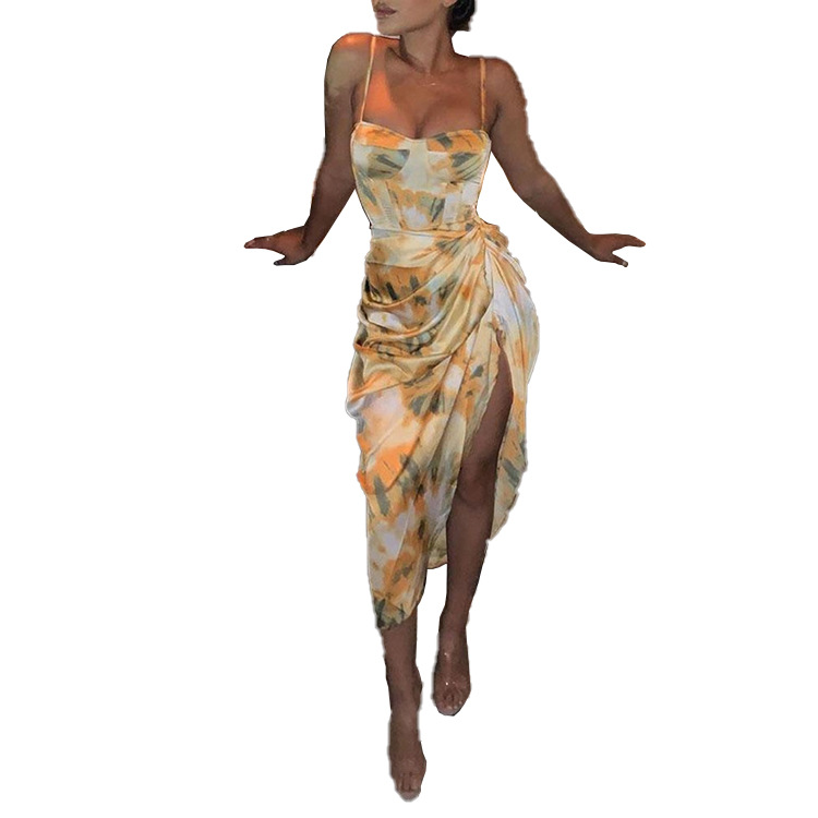 Sexy Sleeveless Slim-Fit Printed Midi Dress