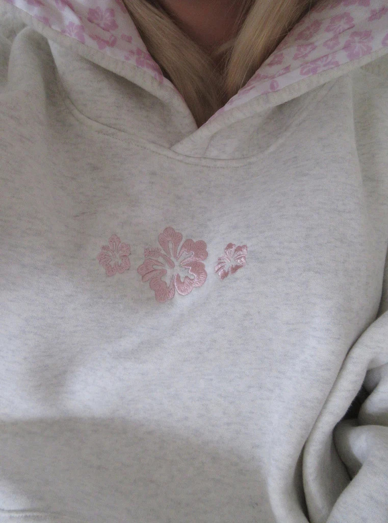 Floral Embroidered Hooded Pullover Sweatshirt Long Sleeve Loose Fit