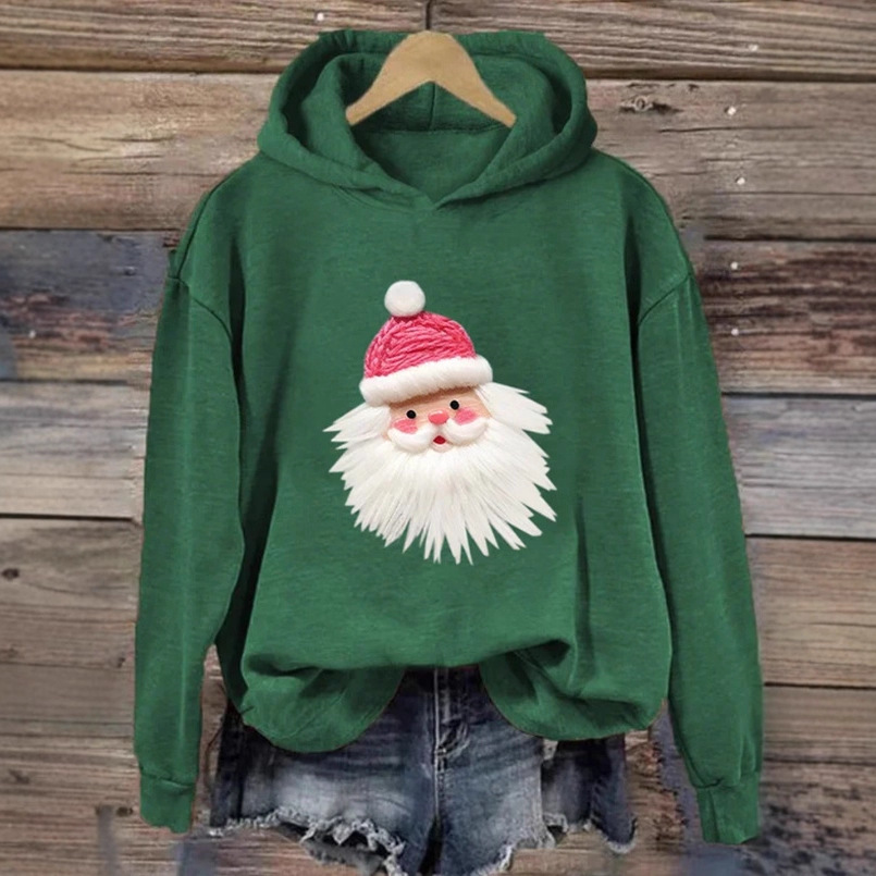Women's Letter Snowman Christmas Reindeer Wine Glass Print Hoodie