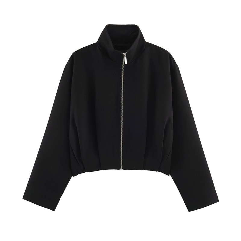 Women's Faux Leather Bomber Jacket Zip-Up Stand Collar Casual