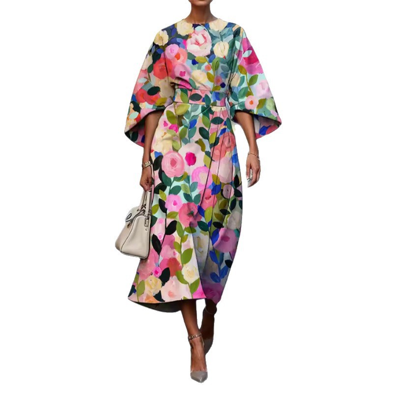 Floral Print Loose A-Line Midi Dress
