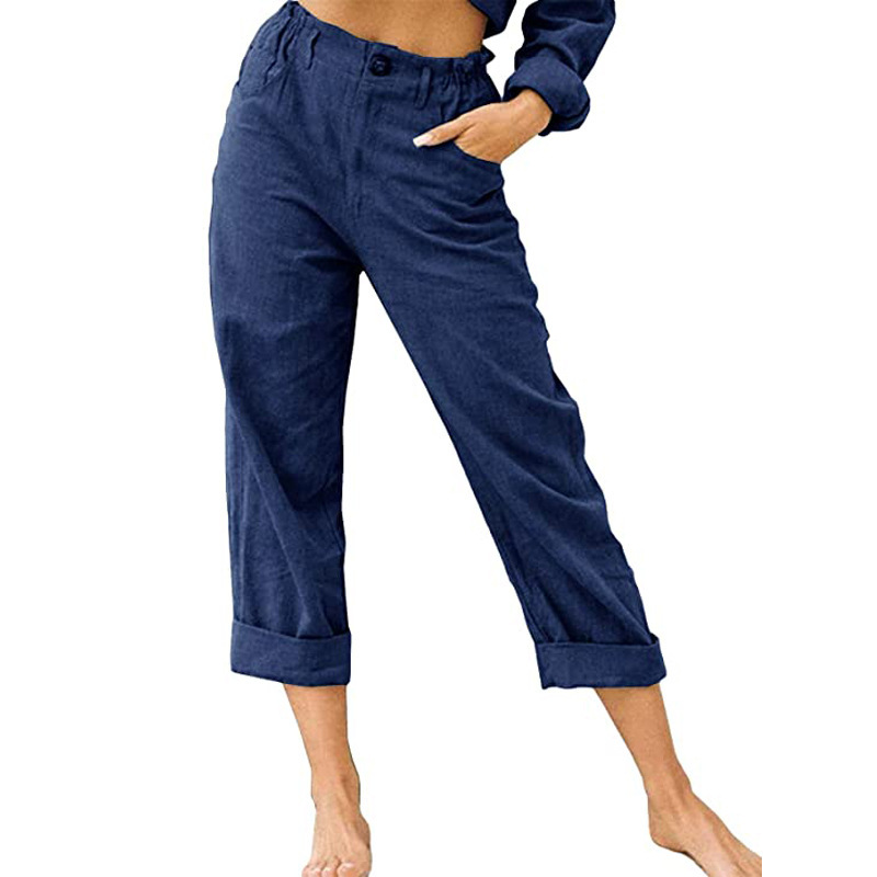 Women's Cotton-Linen High-Waist Straight-Leg Casual Pants