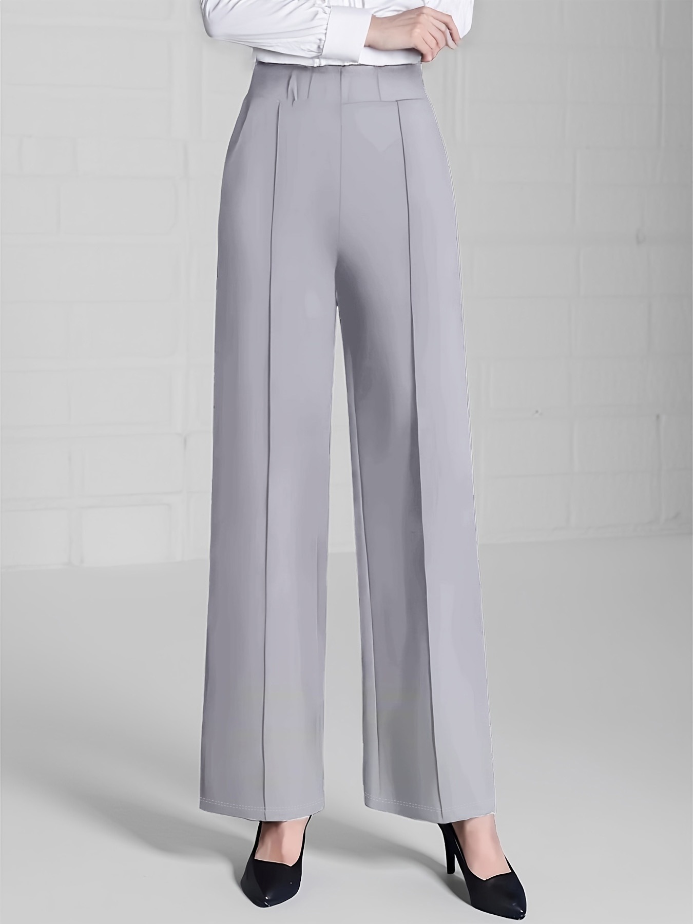 Women's High-Waist Wide-Leg Pants Solid Color Loose Slimming Casual