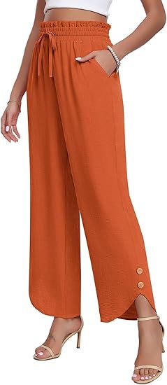 Women's High-Waist Wide-Leg Pants with Adjustable Drawstring