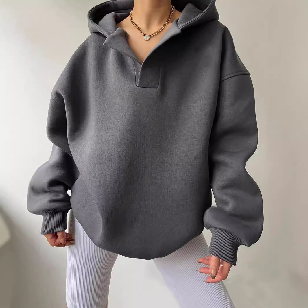 Women's Solid Color Long Sleeve Hooded Loose Sweatshirt