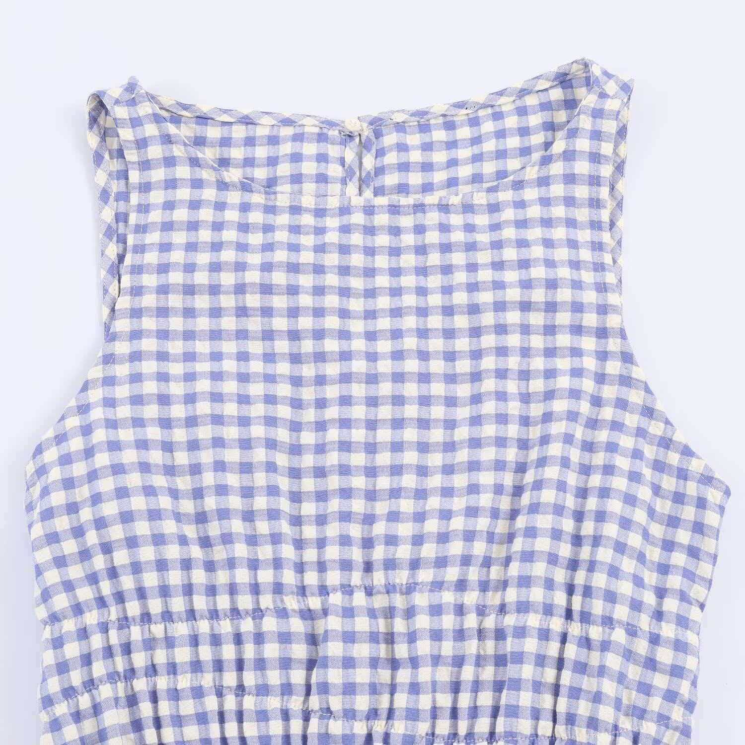 Women's Slim-Fit Plaid Midi Dress Sleeveless U-Neck