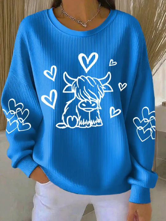 Women's Bull Head Print Crewneck Sweatshirt Casual Pullover