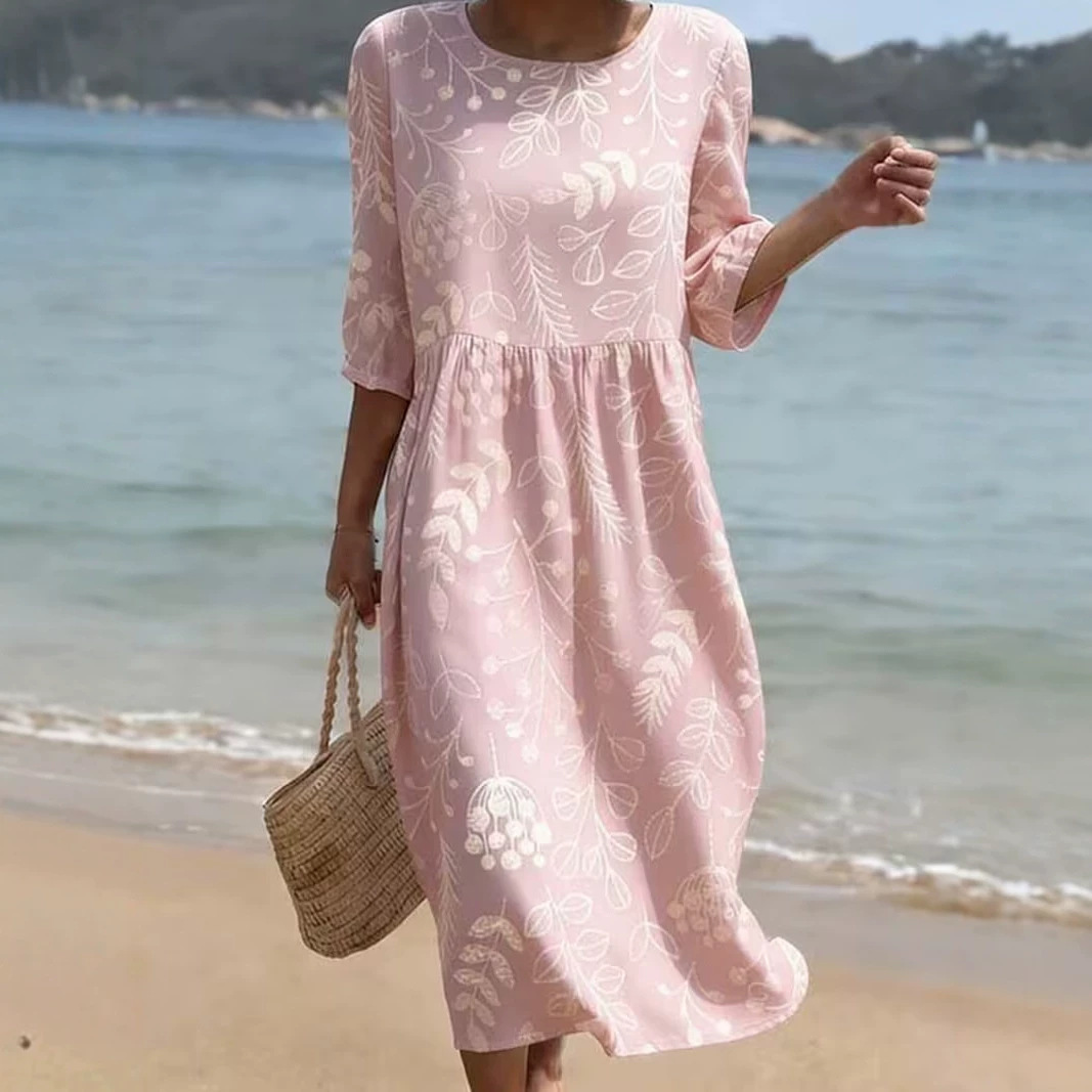Women's Vintage Floral Print Pleated Midi Dress
