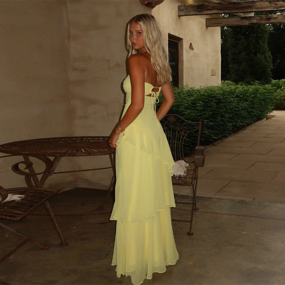 Solid Mesh Panel Open Back Twist Tie Bandeau Dress