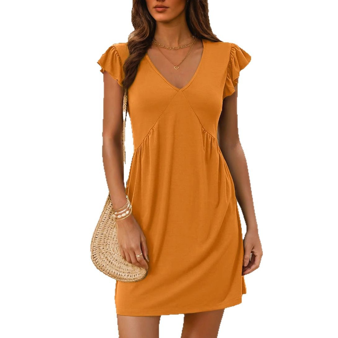 Women's Deep V-Neck Ruffle Sleeve Mini Dress