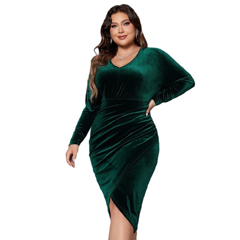 Plus Size Long Sleeve High Waist Mermaid Evening Dress with Rhinestones