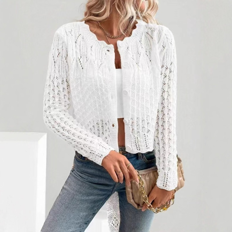 Women's Lightweight Floral Lace Cardigan Long Sleeve Knit Top
