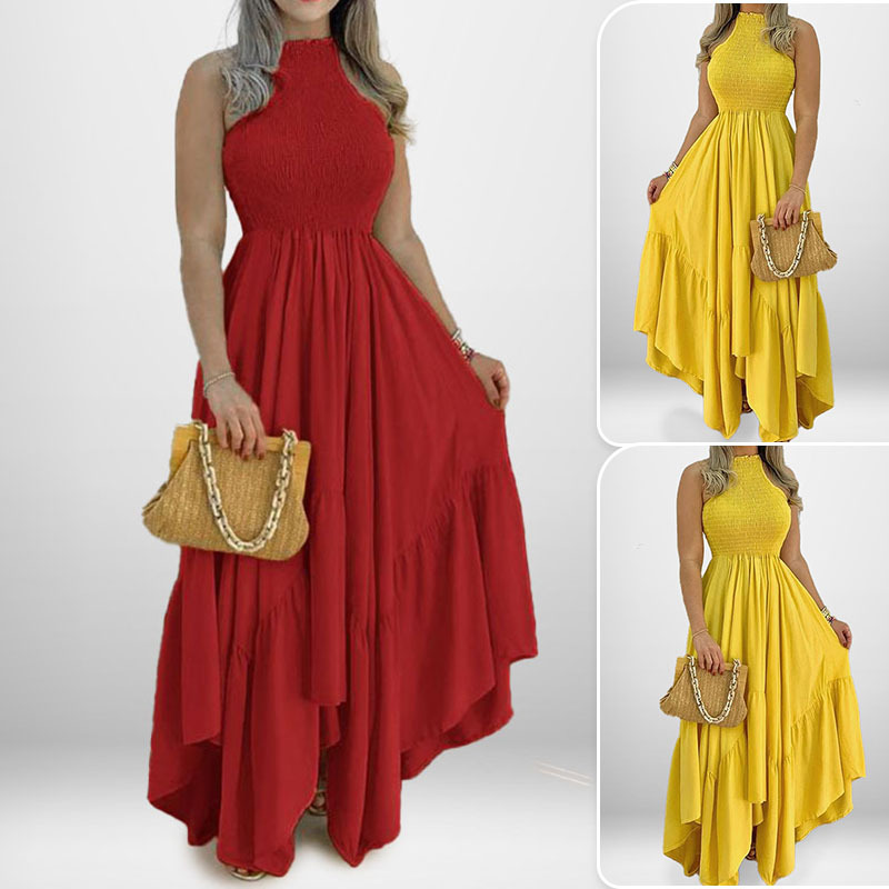 Women's Halter Neck High Waist Long Dress Solid Color Slim Fit