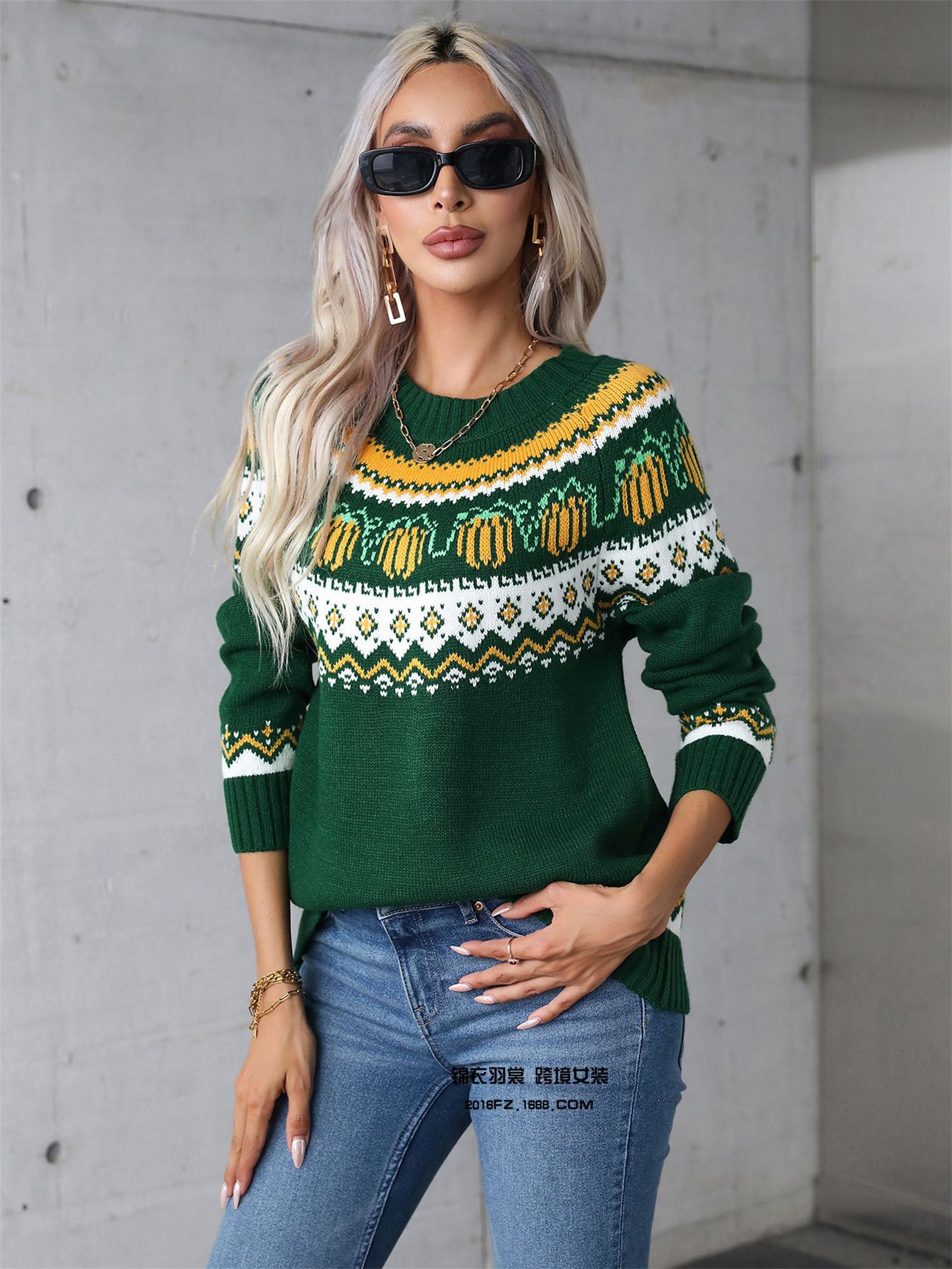 Halloween Color-Block Crewneck Sweater Plus Size Women's