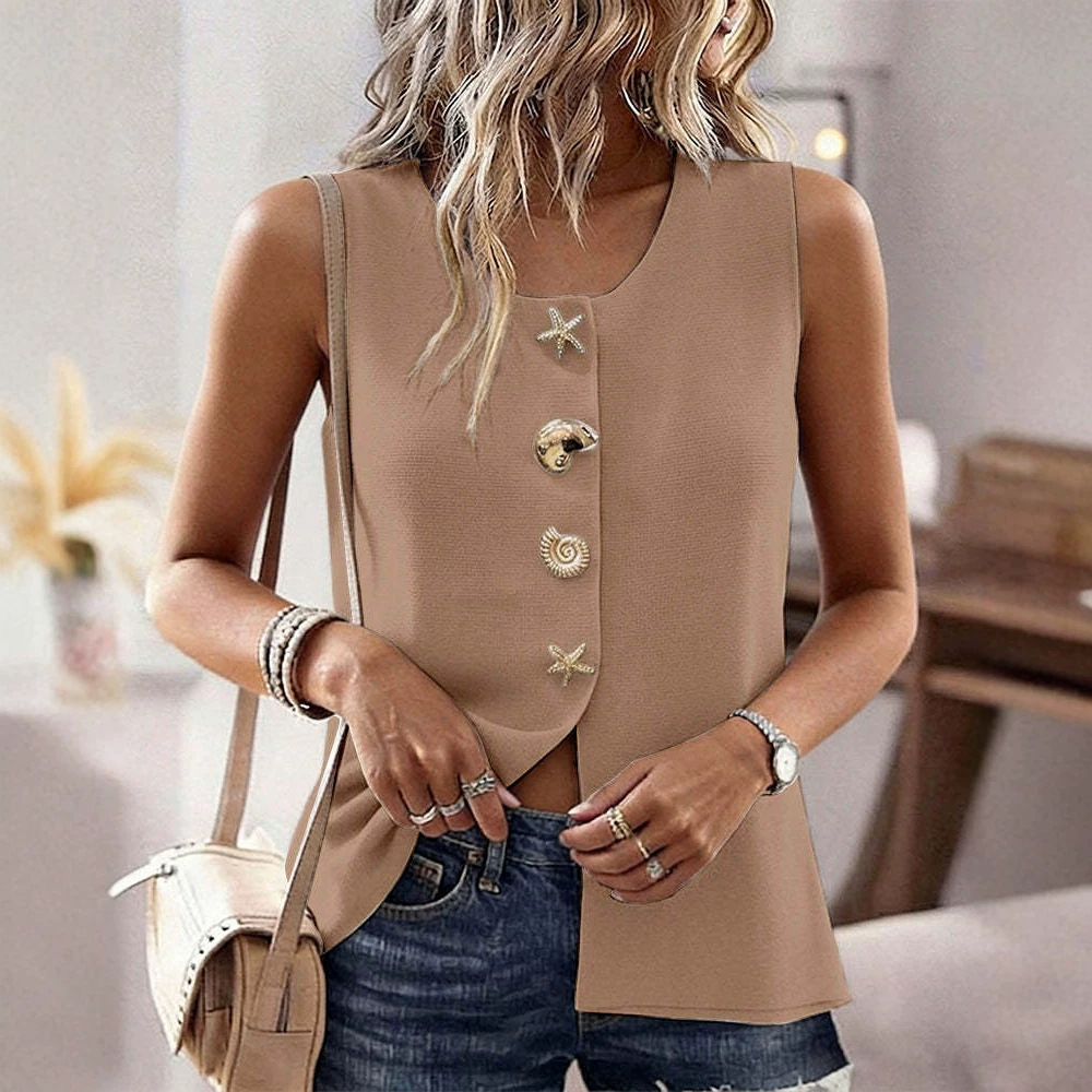 Starfish Shell Gold Button Sleeveless Knit Vest