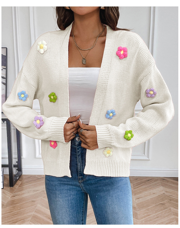 Hand-Crochet Floral Knit Cardigan Sweater Coat Women's Loose Relaxed Fit