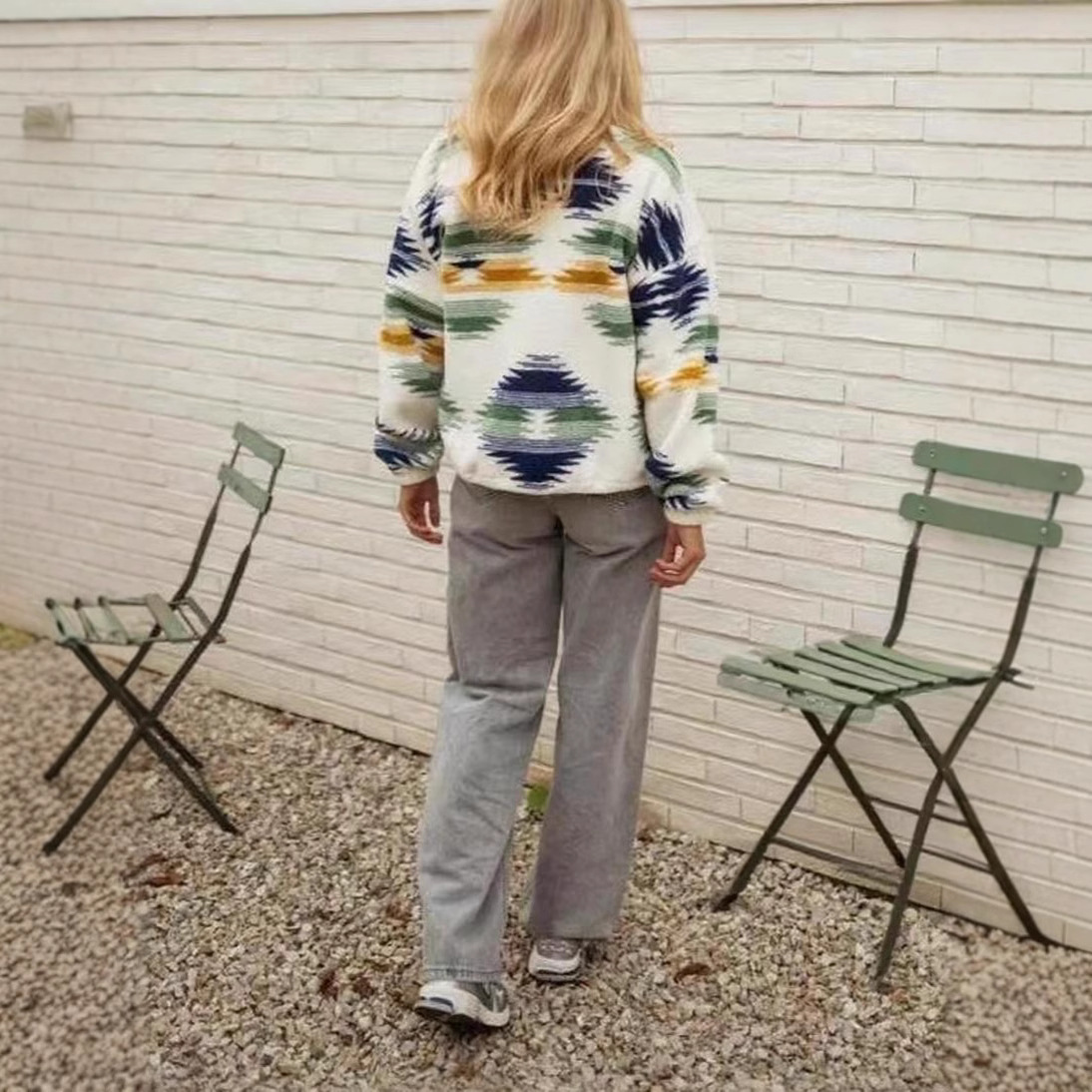 Printed Fleece Zip-Up Jacket Hoodie Winter Coat