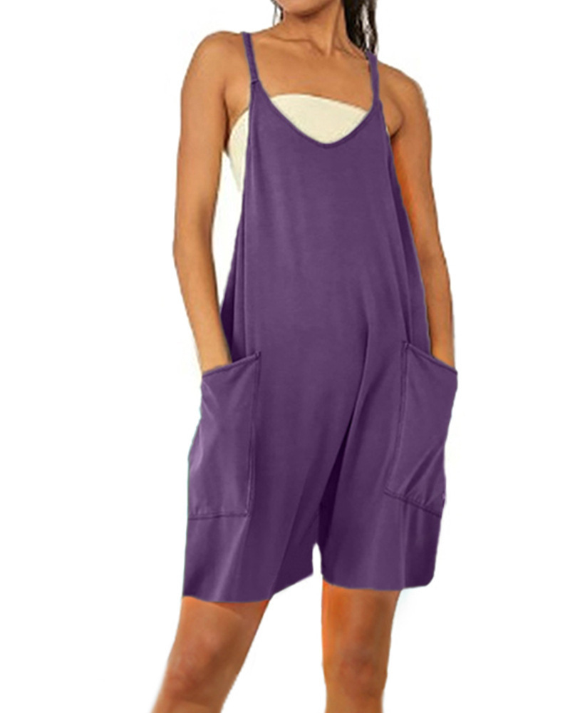 Women's Sleeveless Zip Pocket Romper Shorts Jumpsuit