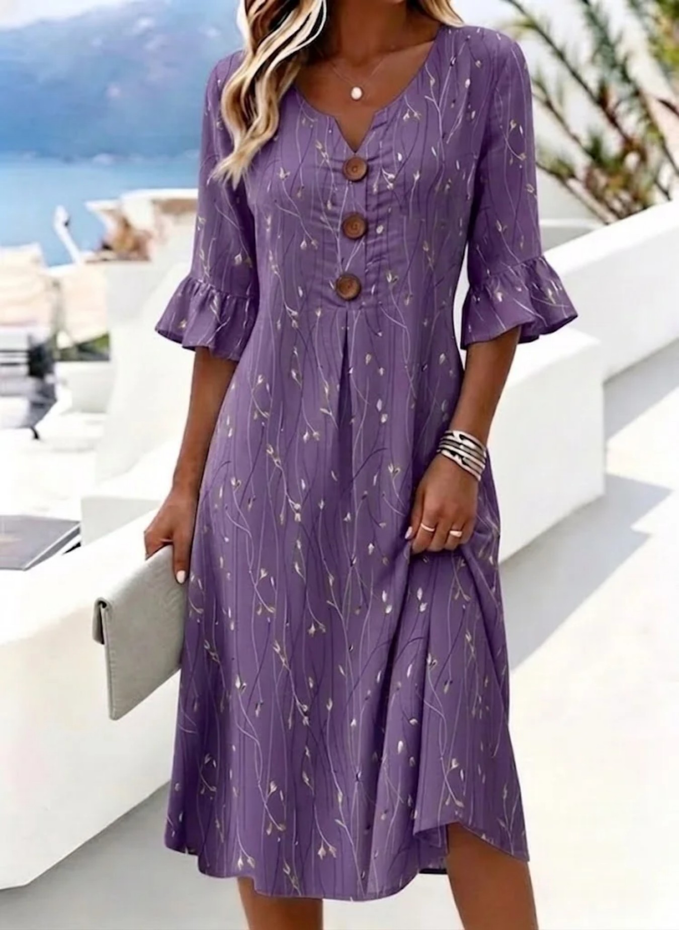 Women's Polka Dot Splash Print Button Dress Casual Short Sleeve