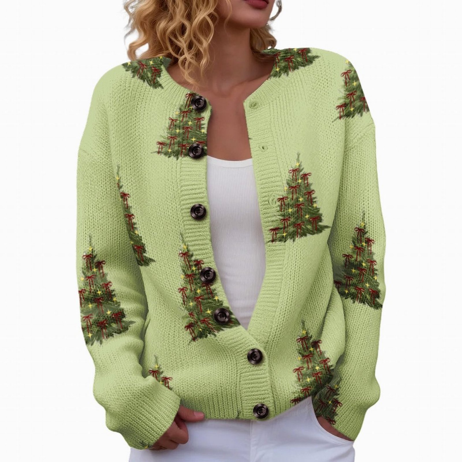Women's Floral Maple Leaf Print Button Cardigan