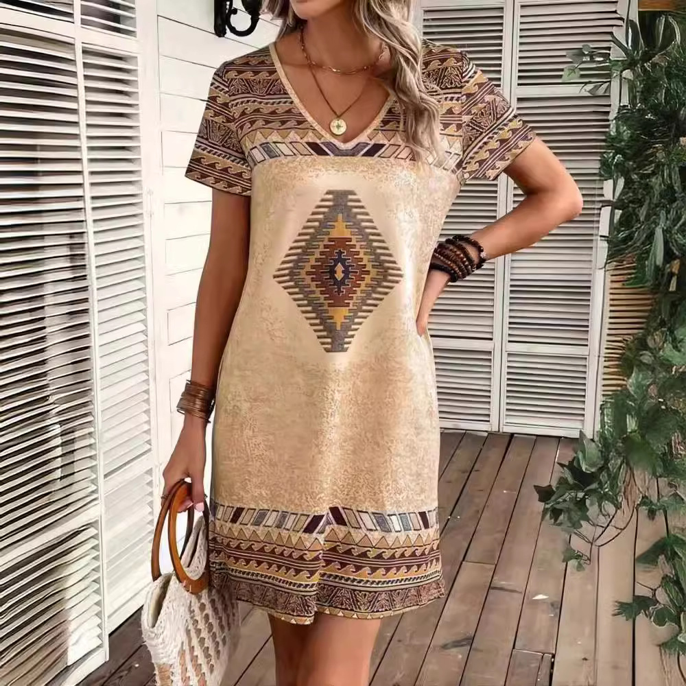 Floral V-Neck Short Sleeve Midi Dress
