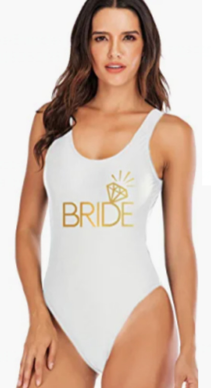 Women's Bridal Party One-Piece Swimsuit with Gold Foil Letter Print